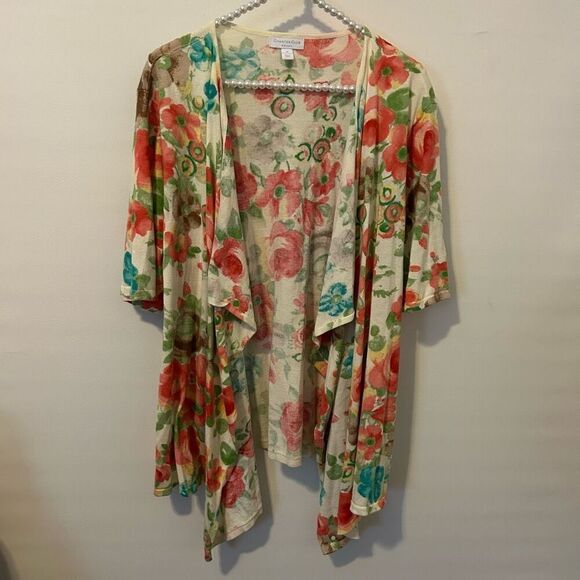 Charter Club cardigan 3X plus Womens Cream Floral Mix Boho fairy summer artsy - Picture 10 of 11
